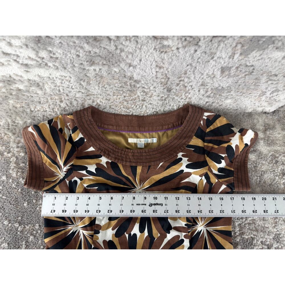 Boden Size 6 Floral Casual Sheath Mini Dress Brown Short Sleeve Zip Lined - Picture 4 of 8